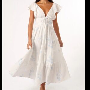 Petal & Pup Elowen/Mabel Katriel White Plunge Neck Sleeveless Midi Dress